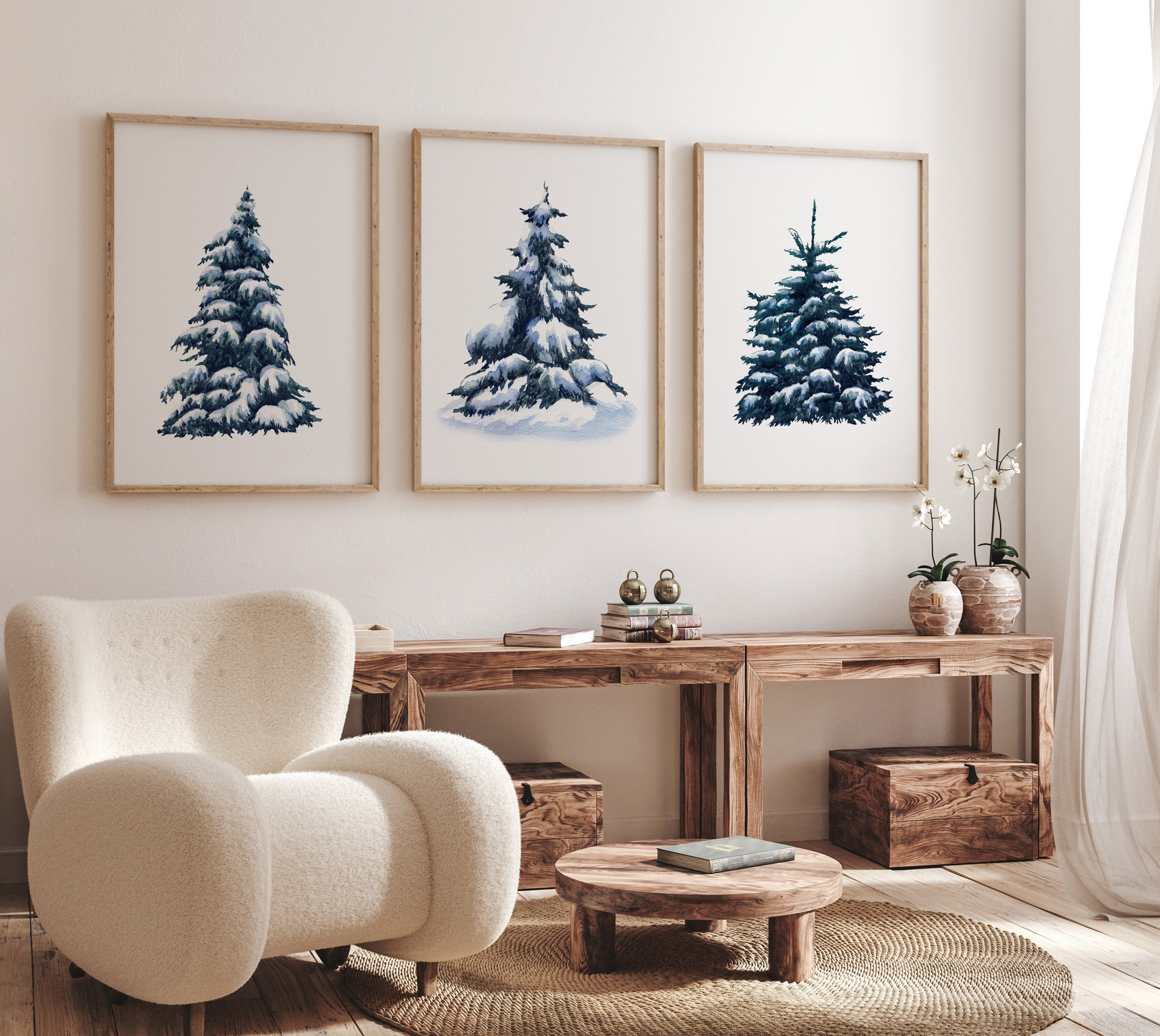 Christmas Set of 3 Prints Printable Wall Art Blue Christmas Snow ...