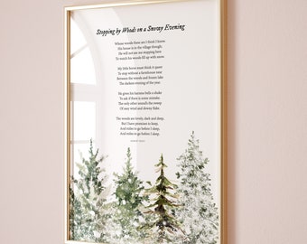 Stopping by Woods on a Snowy Evening, Robert Frost Christmas Poem Christmas Quotes Wall Art Print, Christmas Printables | Digital Download