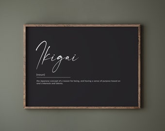 IKIGAI Definition Print, IKIGAI Poster, motivierende Zitate, Wörterbuch Kunst, japanische Wandkunst, Büro Wanddekor, printable