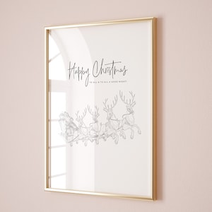Happy Christmas To All Christmas Sign Merry Christmas Digital Prints Holiday Decor Xmas Printable Art, Santa&#39;s Sleigh Art Print Downloadable