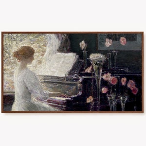 Samsung Frame TV Art Vintage Portrait Painting | Woman at the Piano Antique Wall Art, Victorian Fine Art Print for the TV | Digital Download