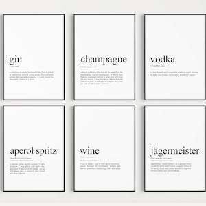 Bar Cart Wall Art, Gallery Wall Set of 24 Alcohol Prints, Whiskey Gifts, Wine Poster Funny Bar Decor Vodka Definition Home bar sign DIGITAL