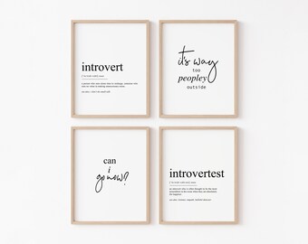 Introvert Wall Art, Funny Introvert Definition Posters, Gallery Wall Set of 4, Father's Day Printable wall art, Gift for Introvert
