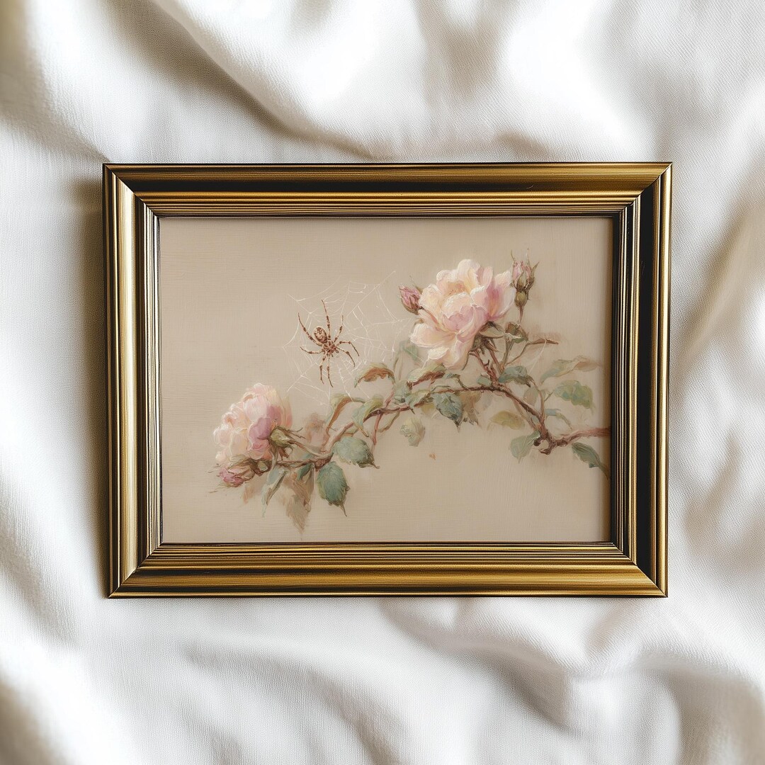 Vintage Rose Bush Still Life Print: Antique Farmhouse Bathroom Decor ...