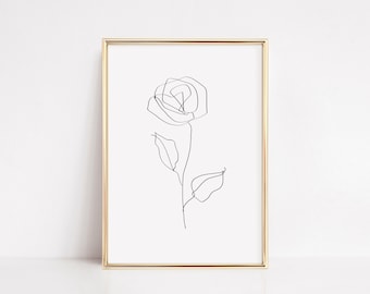 Rose Line Art Print, Minimalist Flower Drawing (Digital Download)