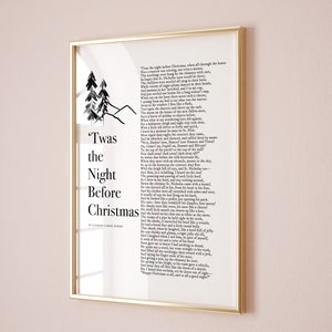 Art mural poème de Noël Twas the Night Before pour chambre d'enfant Impressions numériques Citations de poésie de Noël, Art mural imprimable pour Noël | Art saisonnier