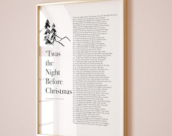 Twas the Night Before Christmas Poem Wall Art for Kids Room Christmas Poetry Quotes Digital Prints, Xmas Printable Wall Art | Seasonal Art