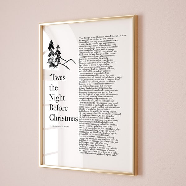 Twas the Night Before Christmas Poem Wall Art for Kids Room Christmas Poetry Quotes Digital Prints, Xmas Printable Wall Art | Seasonal Art