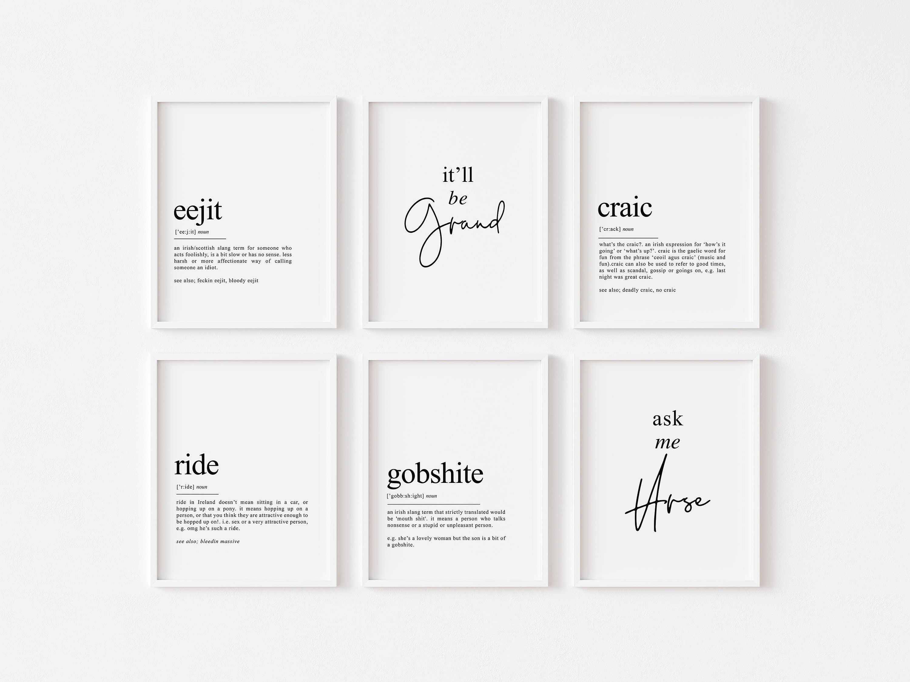 Funny Irish Gifts Gallery Wall Set of 6 Irish Prints Irish Etsy UK