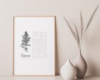 Trees Joyce Kilmer Poem, Printable Poem Joyce Kilmer Trees Poem, Literary Gift, Literature Gifts, Home Decor, Poetry Wall Art