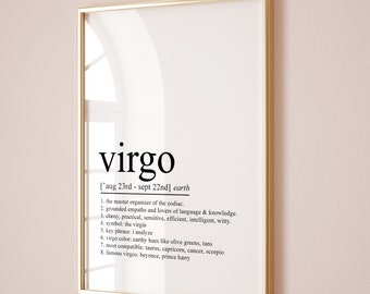 Virgo Definition Print Dictionary Art Print Virgo Poster,Virgo Gift Zodiac Gifts Virgo Birthday Gift Astrology gifts Zodiac Sign printable
