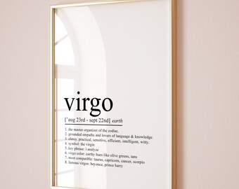 Virgo Definition Print, Zodiac Sign, Minimalist Poster (Digital Download)