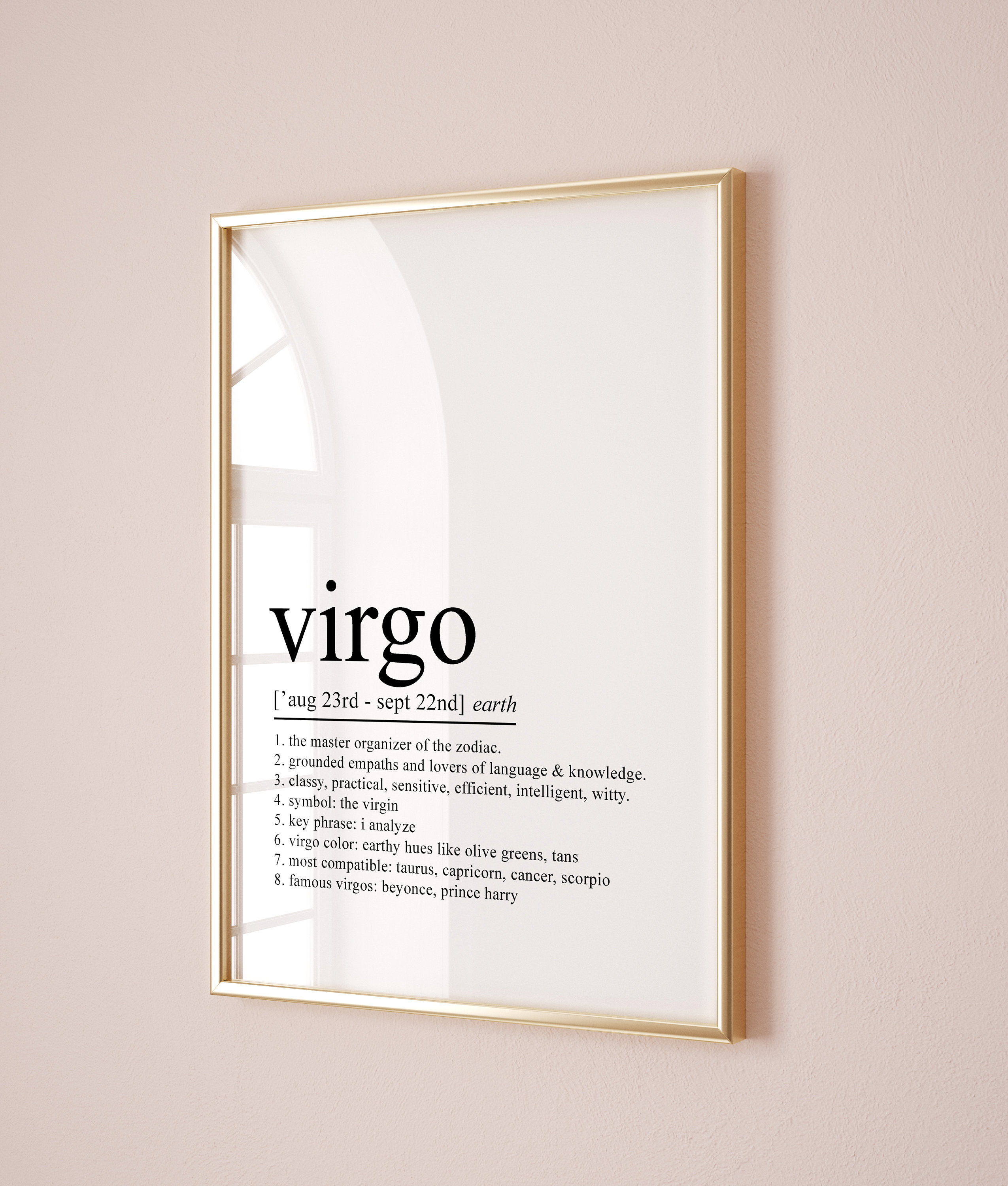Virgo Definition Print, Zodiac Sign, Minimalist Poster (digital