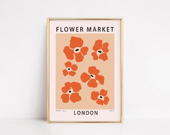 London Flower Market Print Love London Travel Poster Trendy London Home Decor Modern Aesthetic Peach Abstract flower print, digital download