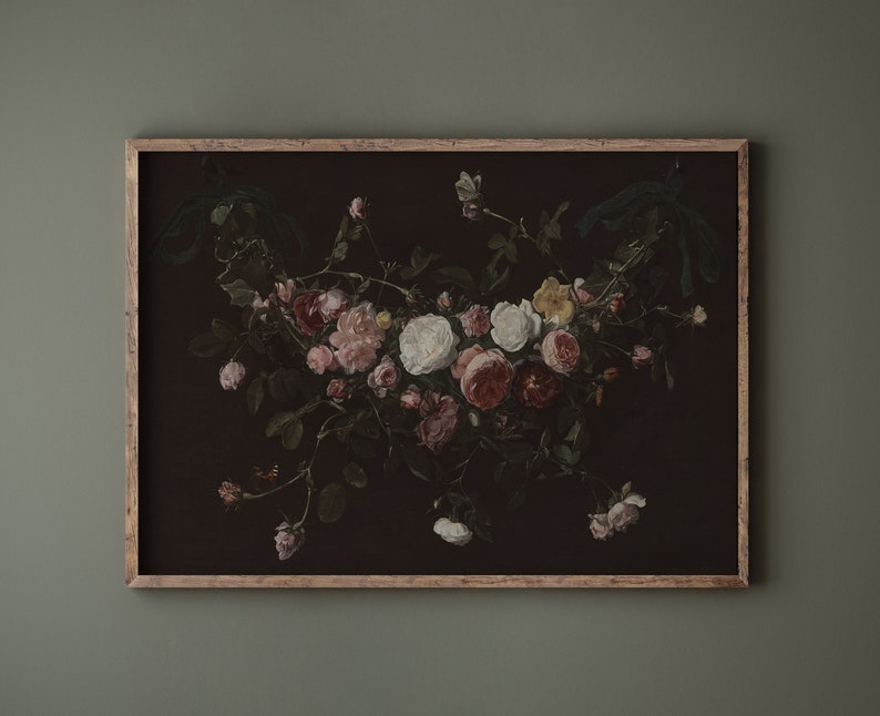 Dark Academia Moody Floral Print Art Botanical Wall Art - Etsy