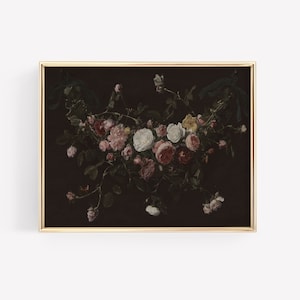 Dark Academia Moody floral Print, Vintage Dark Cottagecore Wildflower Painting, Trendy Botanical Wall Art, Dark Flowers Printable Wall Artrt