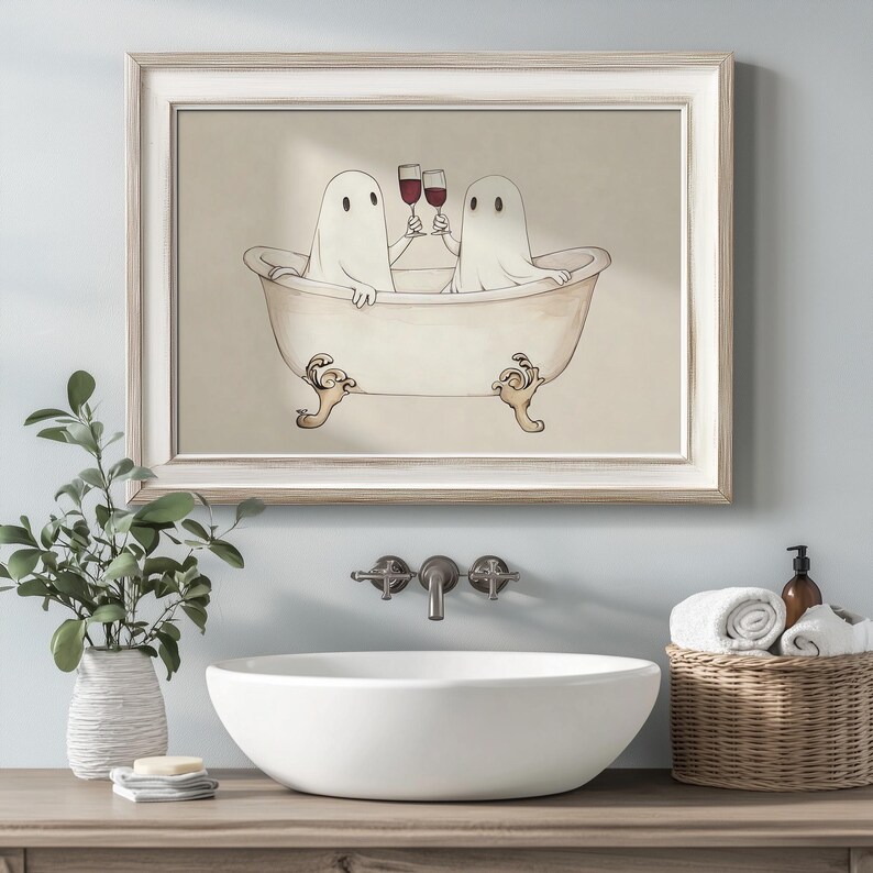 Fun Ghost Poster Funny Halloween Bathroom Printable Art Fun Ghost Poster Cute Ghosts in ...