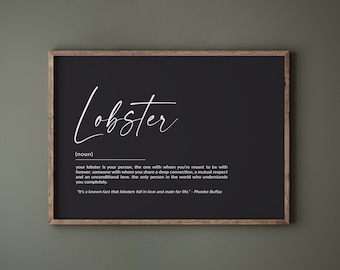 Lobster definition print, Soulmate gift, boyfriend gift, girlfriend gift, anniversary gifts, wedding gift, husband gift, printable