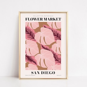 San Diego Blumenmarkt Druck Trend Bunter Blattposter San Diego Amerika Druck Retro Pflanzendruck Blush Pink Boho Wand Kunst Download