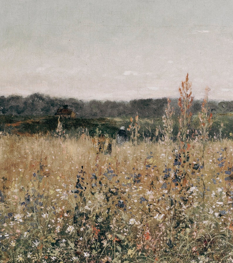 Printable Wildflower Field Landscape Vintage Oil Painting, Antique ...