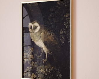 Moody Owl Painting Vintage Style Wall Art Halloween Decor Spooky Fall Art Dark Academia Decor Cottagecore Halloween Decor PRINTABLE Download