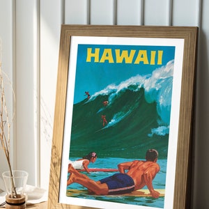 Impresión hawaiana, arte de pared vintage hawaiano, póster de olas de verano de moda, impresión de surfista, arte de surf oceánico, decoración hawaiana digital, IMPRESIONES IMPRIMIBLES