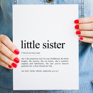 Little Sister Definition Print, gift for little sister, special sister wall art, sister quotes sister birthday gift minimal
