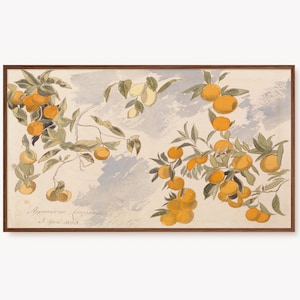 Summer Frame TV Art Summer Vintage Fruit Trees Painting Summer Garden Watercolor Sketch Citrus Fruit Original Drawing Digital Download