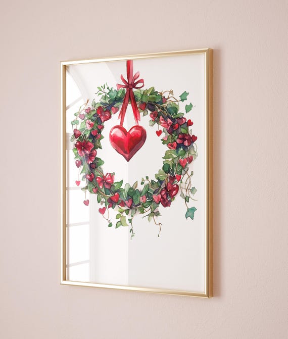 Valentines Wall Art Valentine Wreath Poster Trendy Bow Wall Art Valentine Printable Gift for Her Preppy Girly Aesthetic Digital Download