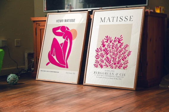 Trendy Hot Pink Decor Hot Pink Wall Art, Matisse set of 2 Posters, Preppy Printable Living Room Posters, Abstract Woman  DIGITAL Download