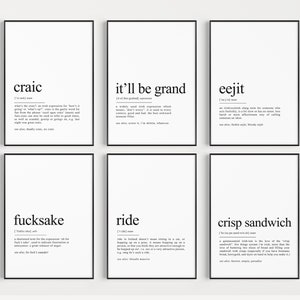 Funny Irish Gifts, Set of 6 Irish Prints, Irish Art, Gallery Wall Art Ireland Posters, Irish Sayings definition print, Printable | DIGITAL
