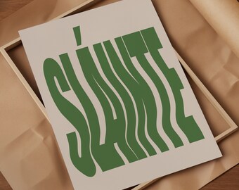Slainte Stampa Giorno di San Patrizio Retro Poster Irlandese Regalo Trendy Wavy Expats Wall Art Gaeilge College Dorm Decor Irlanda Bar Pub Sign Download