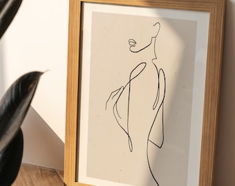 Woman Line Art Print, Abstract Female Figure, Modern Bathroom Wall Decor (Digital Download)