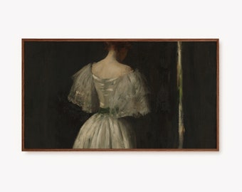 Samsung Frame TV Art Vintage Portrait Oil Painting | Antique Artwork, Woman in Evening Dress Moody Dark Academia Digital Prints Downloadable