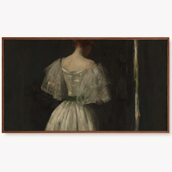 Samsung Frame TV Art Vintage Portrait Oil Painting | Antique Artwork, Woman in Evening Dress Moody Dark Academia Digital Prints Downloadable