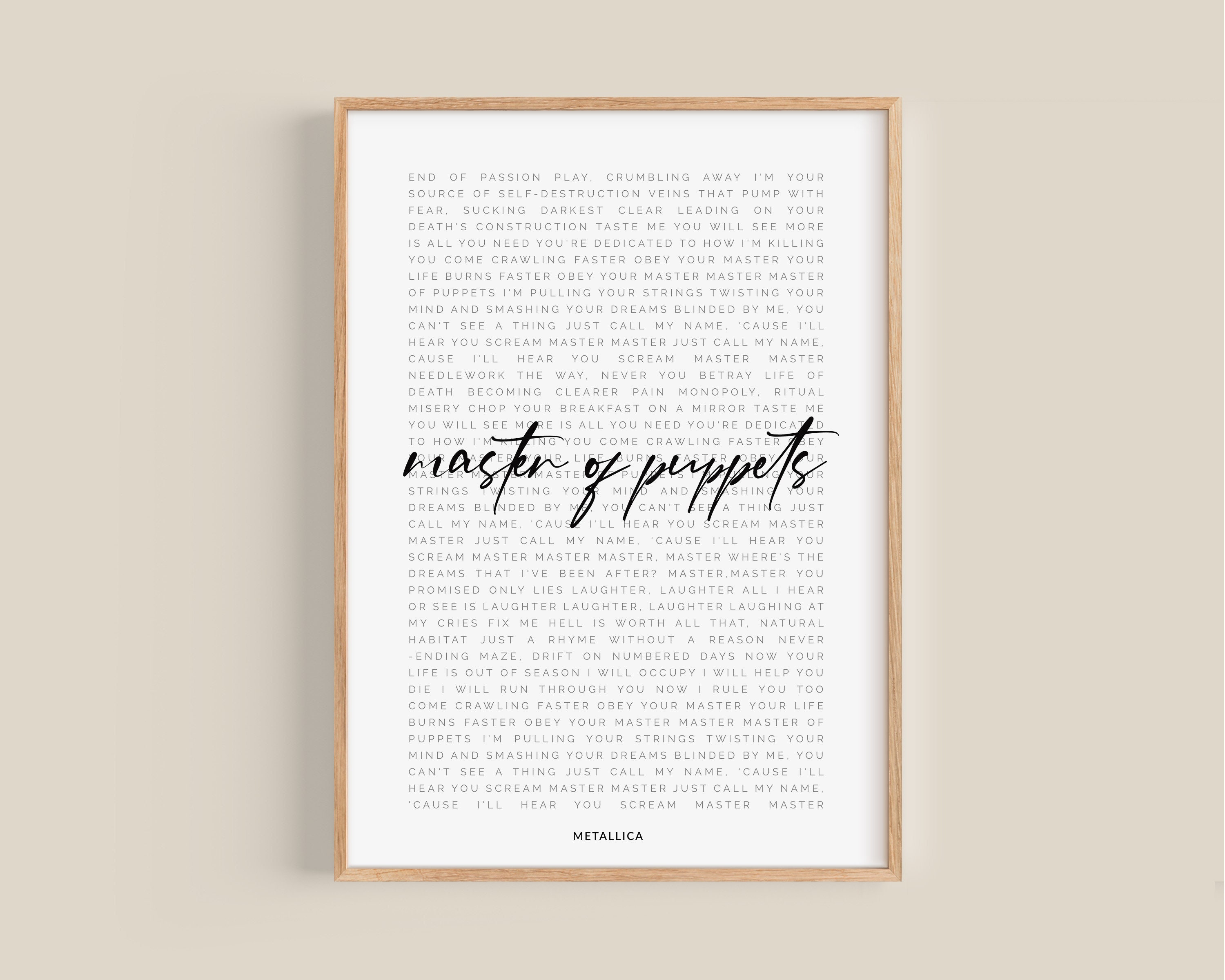 Metallica Song Lyrics Print Metallica Lyrics Wandkunst Meister Der Puppen Song Lyrischen Plakat Rock Song Druck