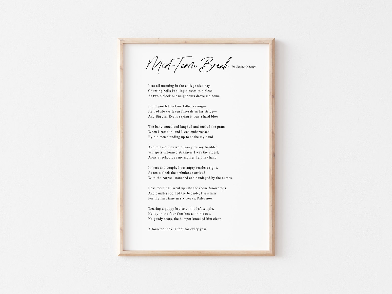 Seamus Heaney Poem Mid Term Break Seamus Heaney Print Wall Etsy