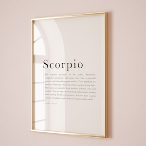 Scorpio Gifts, Scorpio Zodiac Art Print, Scorpio Definition Poster, Zodiac Printable Wall Art, Astrology gifts, digital download