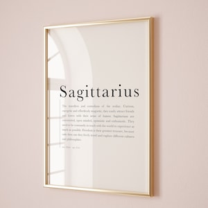 Regalos de Sagitario, Impresión de arte del Zodíaco de Sagitario, Cartel de definición de Sagitario, Arte de pared imprimible del Zodíaco, Regalos de astrología, descarga digital