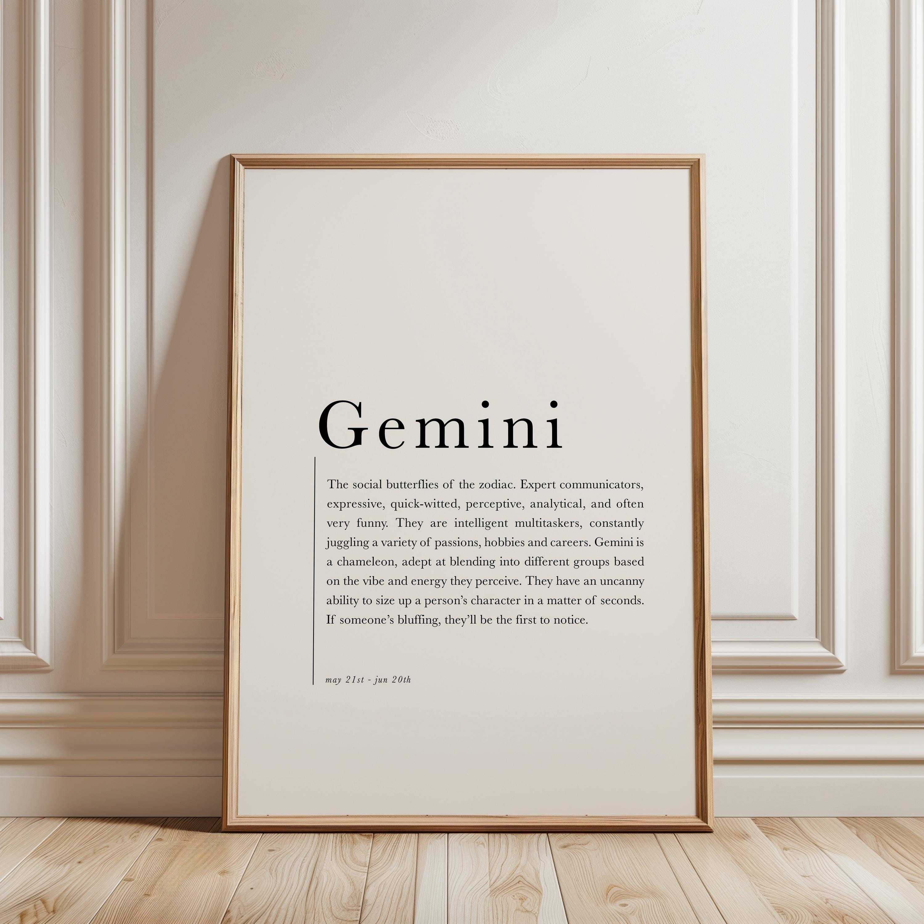 Gemini Gifts Gemini Zodiac Print Gemini Definition Poster May June