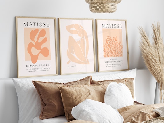 Orange Matisse Set of 3 Prints Boho Wall Art Above Couch Art Orange Abstract Floral Posters Matisse Printable Wall Art DIGITAL download