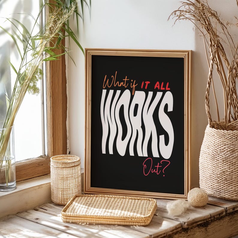 Preppy Wall Art What If It All Works Out Print Trendy Wavy Poster Retro