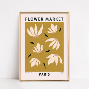 PARIS Flower market poster Love Paris Wall Art Gift Trendy abstract floral art print for Paris Lover Retro flower print digital download image 1