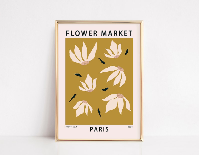 PARIS Flower market poster Love Paris Wall Art Gift Trendy abstract floral art print for Paris Lover Retro flower print digital download image 1