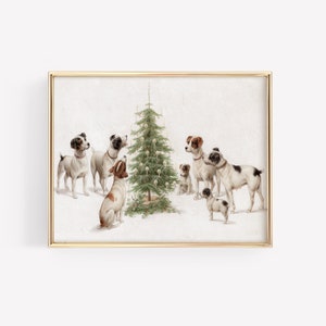 Vintage Christmas Decorations, Christmas Painting, Dog Painting Classic Christmas Art for Kid Room Nursery Wall Decor Printable Art DIGITAL