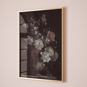 Moody Vintage Flower Painting | Dark Academia Decor, Antique Roses Still Life Oil Painting, Botanical Art Print Digital Download | PRINTABLE