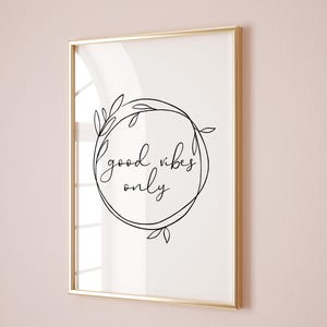Tarjetas de afirmación, solo buenas vibraciones, arte de pared inspirador, citas motivacionales, decoración inspiradora para dormitorios, póster para apartamentos universitarios, impresiones digitales