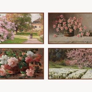 Frame TV Art Spring Bundle Set of 4 | Summer Flower Paintings, Vintage Pink Trees, Floral Country Cottage Decor | DIGITAL DOWNLOAD