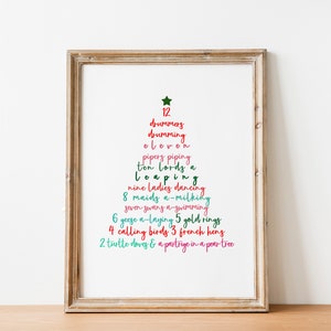 Stampa dell&#39;albero di Natale Poster dei 12 giorni di Natale Asilo nido scandinavo Dodici giorni di Natale Arte murale stampabile Canti natalizi