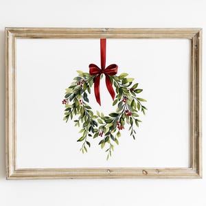 Christmas Wreath Print Christmas Wall Art Red Bow Holiday Decor Christmas Bow Wall Art Digital Prints Trendy Seasonal Home Decor Download
